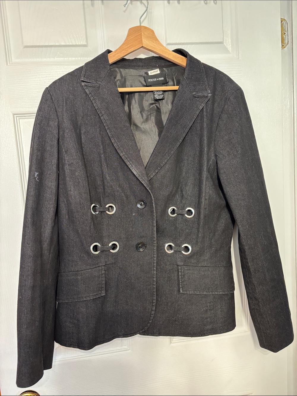 Black denim Blazer with Silver Eyelet Detail